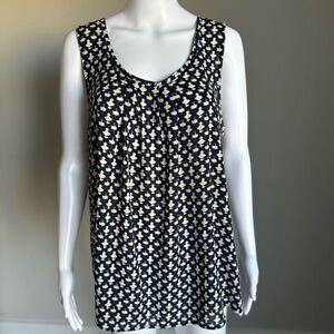 Pleione Geometric Navy & White Sleeveless Blouse Size L